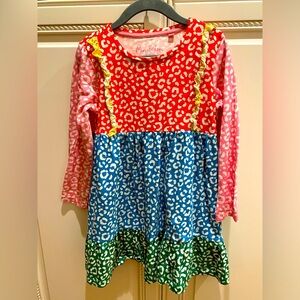 Mini Boden Cheetah Colorful Dress, Girls Size 5-6 Yrs